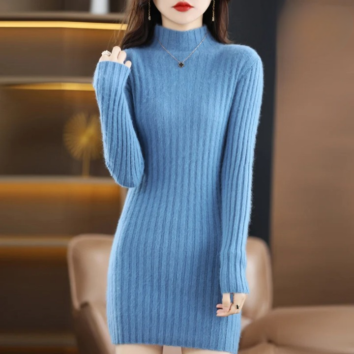Damen Strickkleid in Knielänge für Herbst in Blau