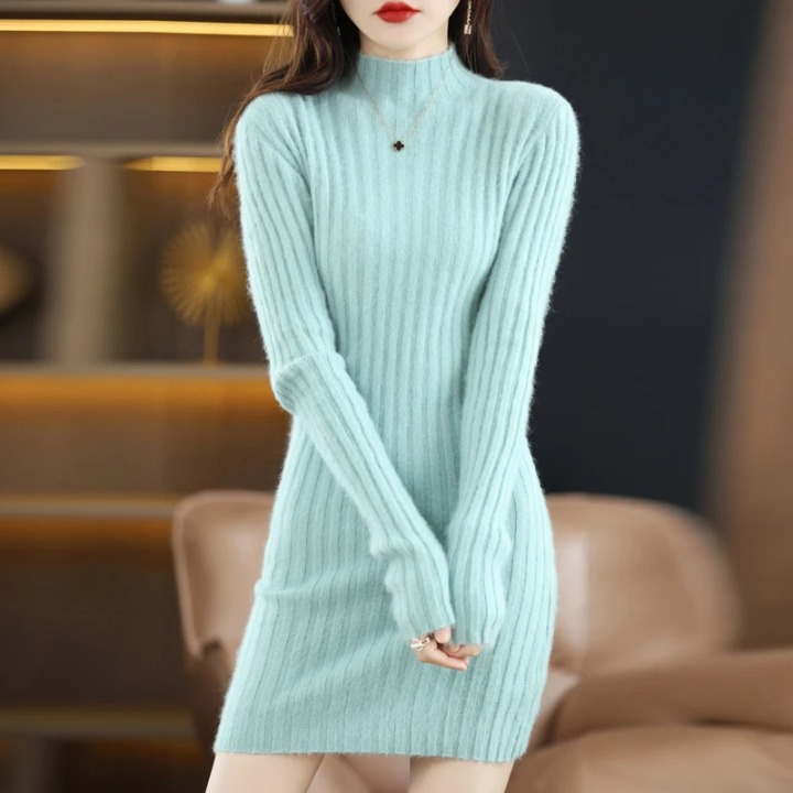 Damen Strickkleid in Knielänge für Herbst in Hellgrün