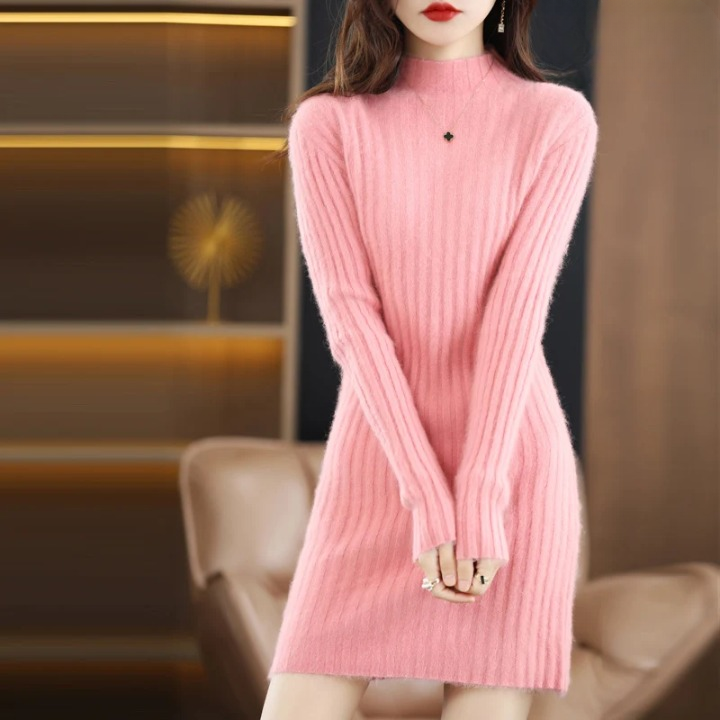 Damen Strickkleid in Knielänge für Herbst in Rosa