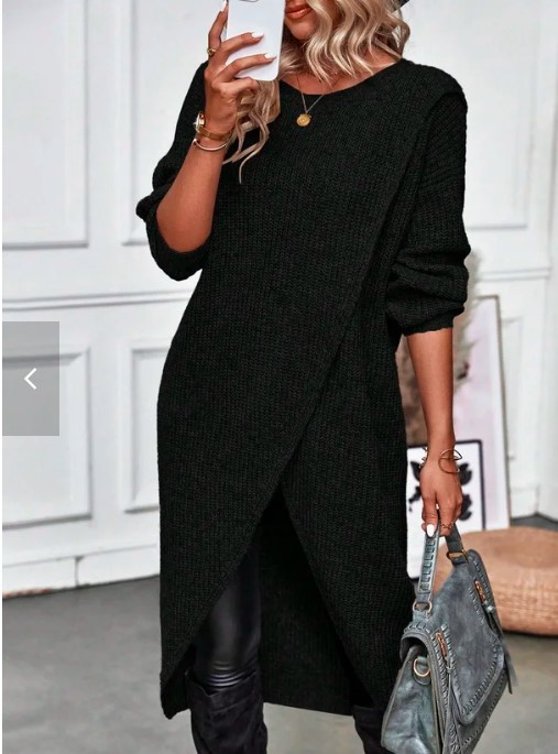 Damen Strickkleid lang und gemütlich für Herbst in Schwarz
