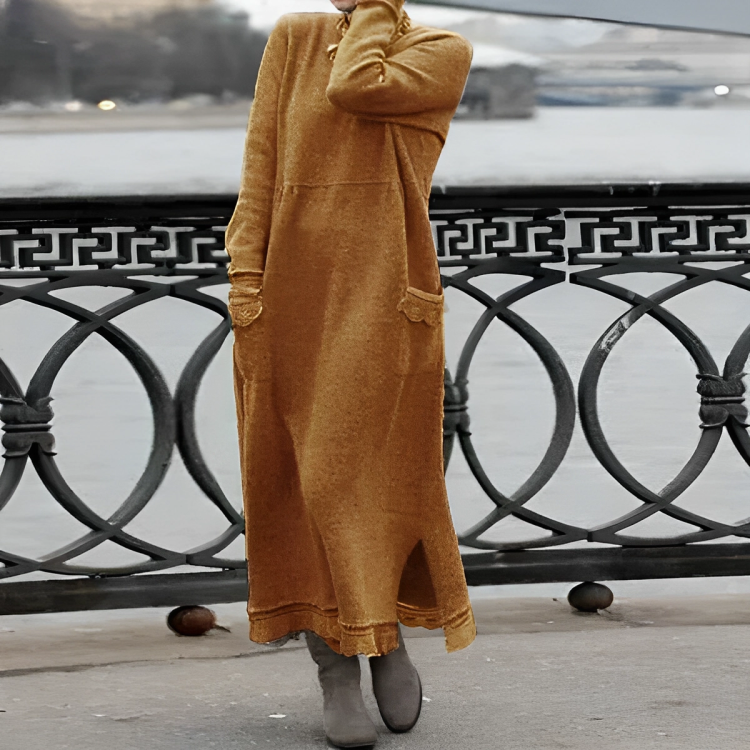 Damen Strickkleid Maxi für festliche Anlässe in Orange
