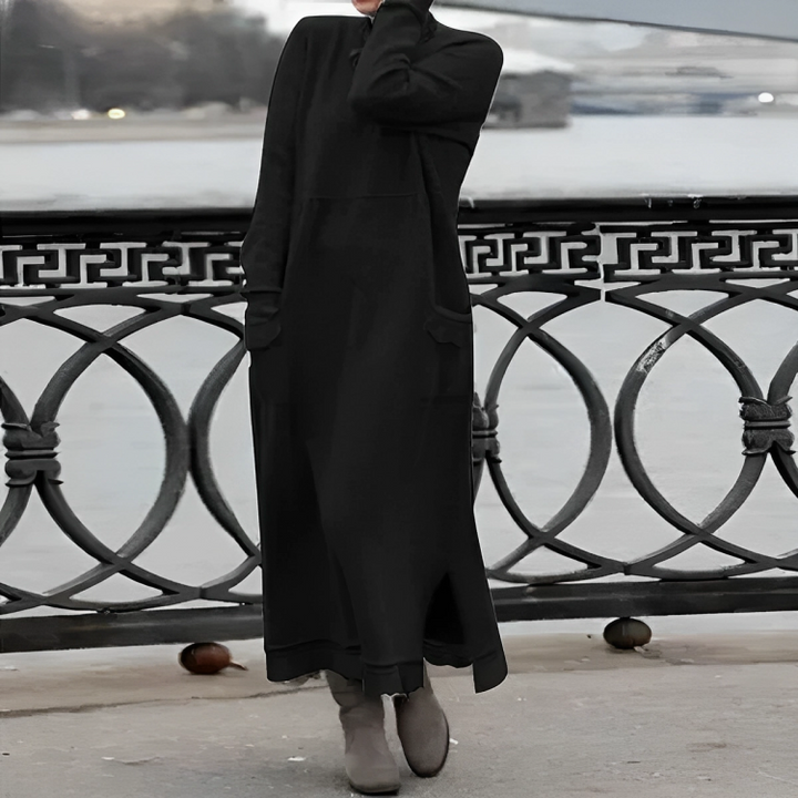 Damen Strickkleid Maxi für festliche Anlässe in Schwarz