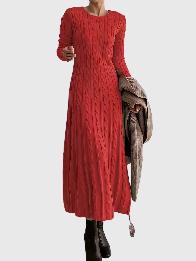 Damen Strickkleid Maxi für Herbsttage in Rot