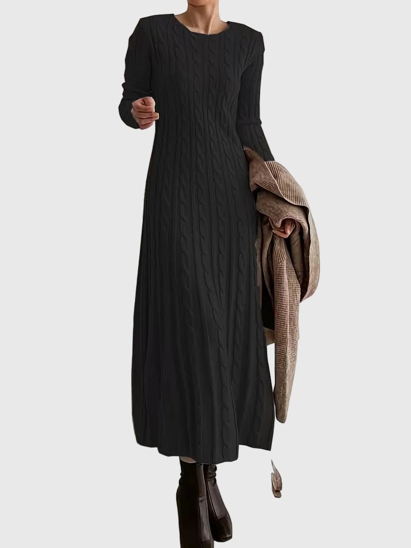 Damen Strickkleid Maxi für Herbsttage in Schwarz