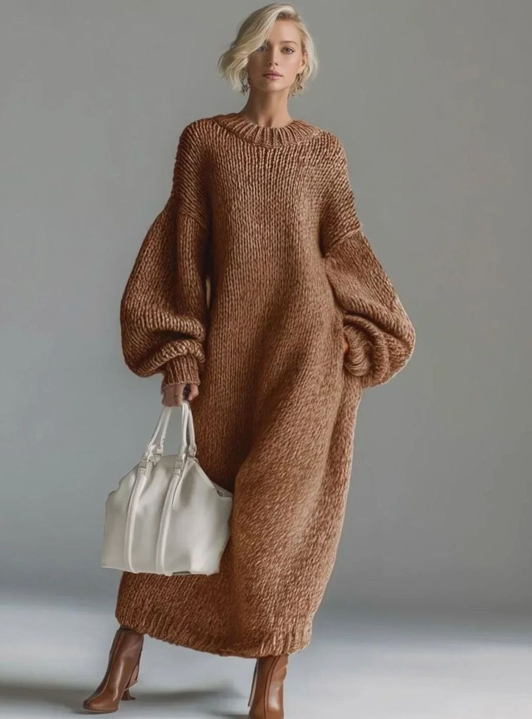 Damen Strickkleid Maxi für Hochzeitsgäste in Braun
