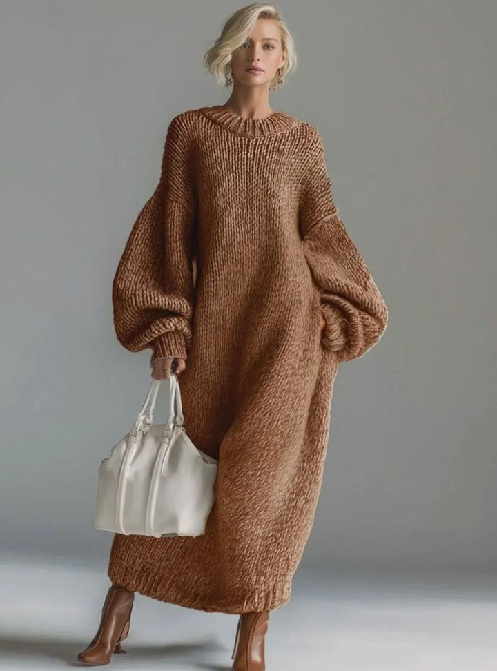 Damen Strickkleid Maxi für Hochzeitsgäste in Braun