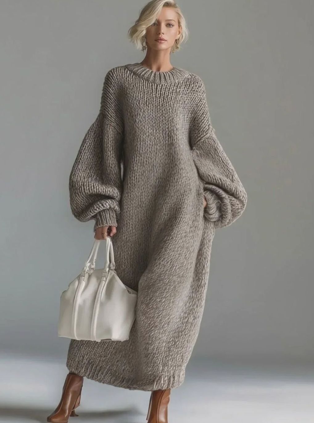 Damen Strickkleid Maxi für Hochzeitsgäste in Khaki