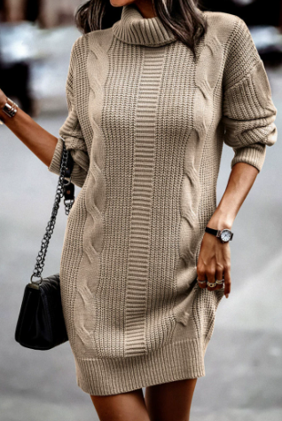 Damen Strickkleid Maxi in festlicher Eleganz in Khaki