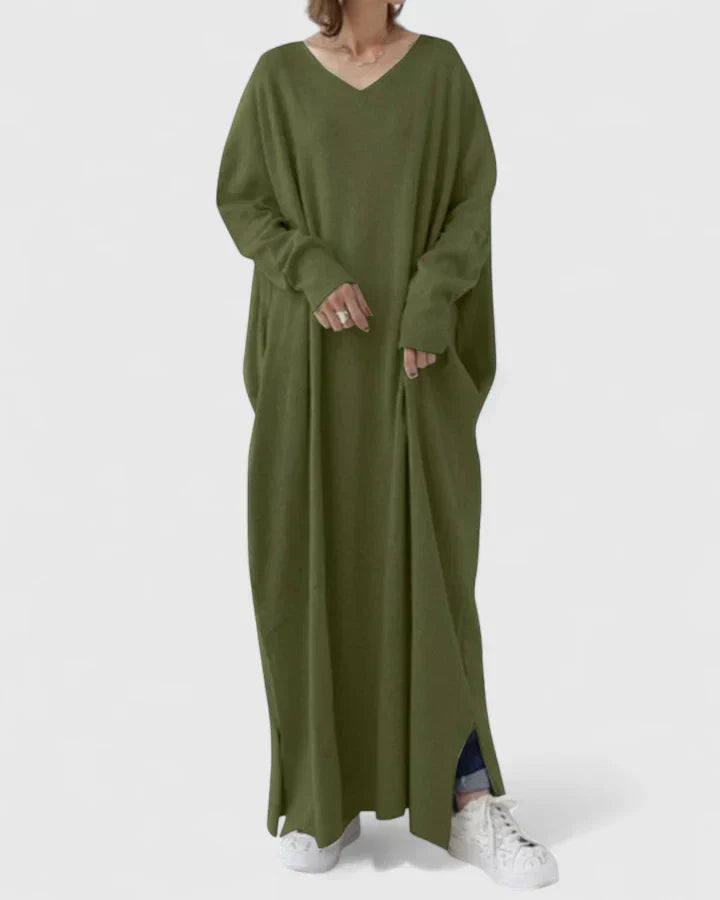 Damen Strickkleid Maxi mit Oversize-Schnitt in Dunkelgrün
