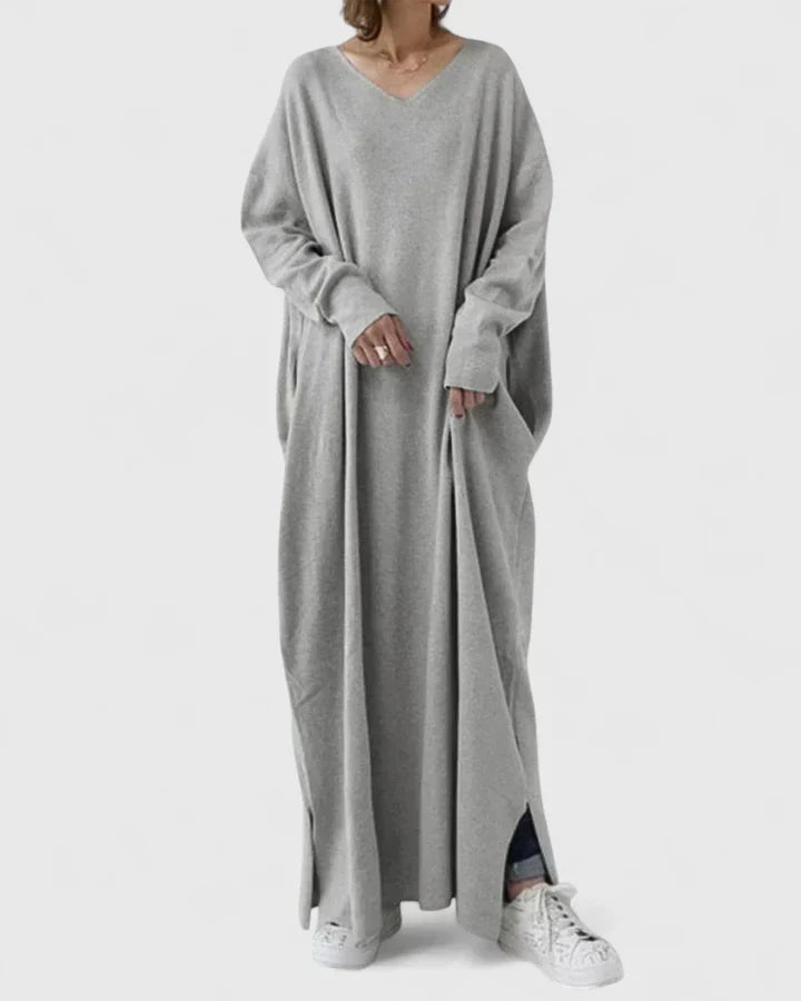 Damen Strickkleid Maxi mit Oversize-Schnitt in Grau 1