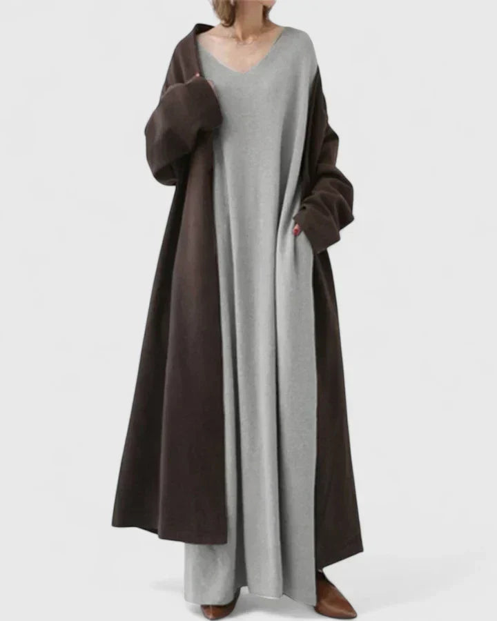 Damen Strickkleid Maxi mit Oversize-Schnitt in Grau 3