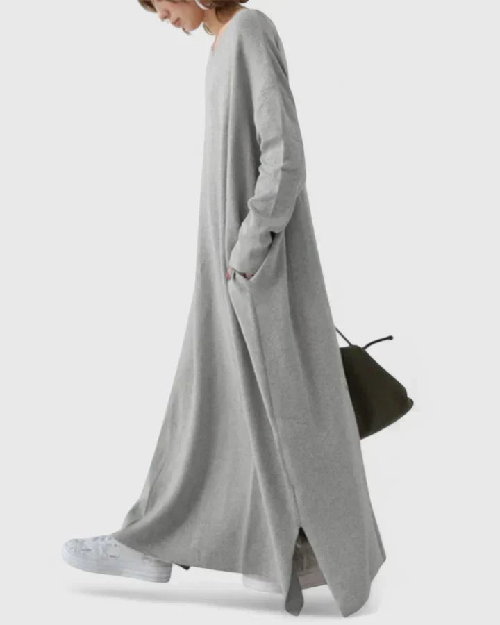 Damen Strickkleid Maxi mit Oversize-Schnitt in Grau 7