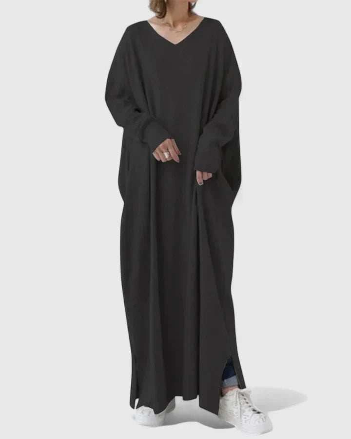 Damen Strickkleid Maxi mit Oversize-Schnitt in Schwarz