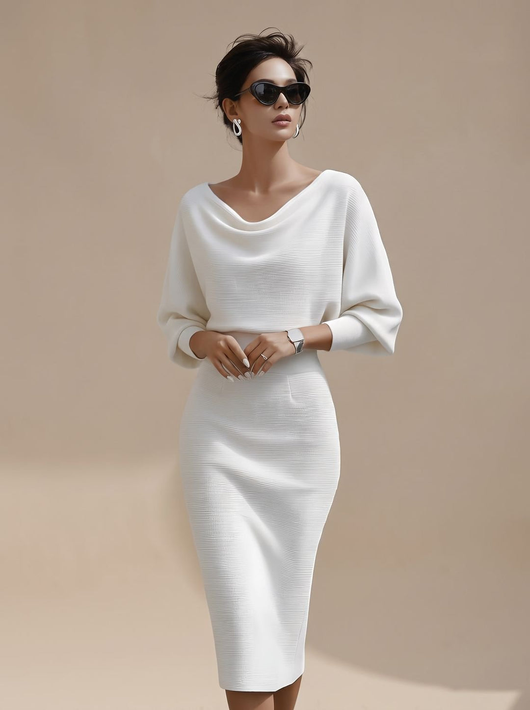 Damen Strickkleid Midi elegant für Business und Abend