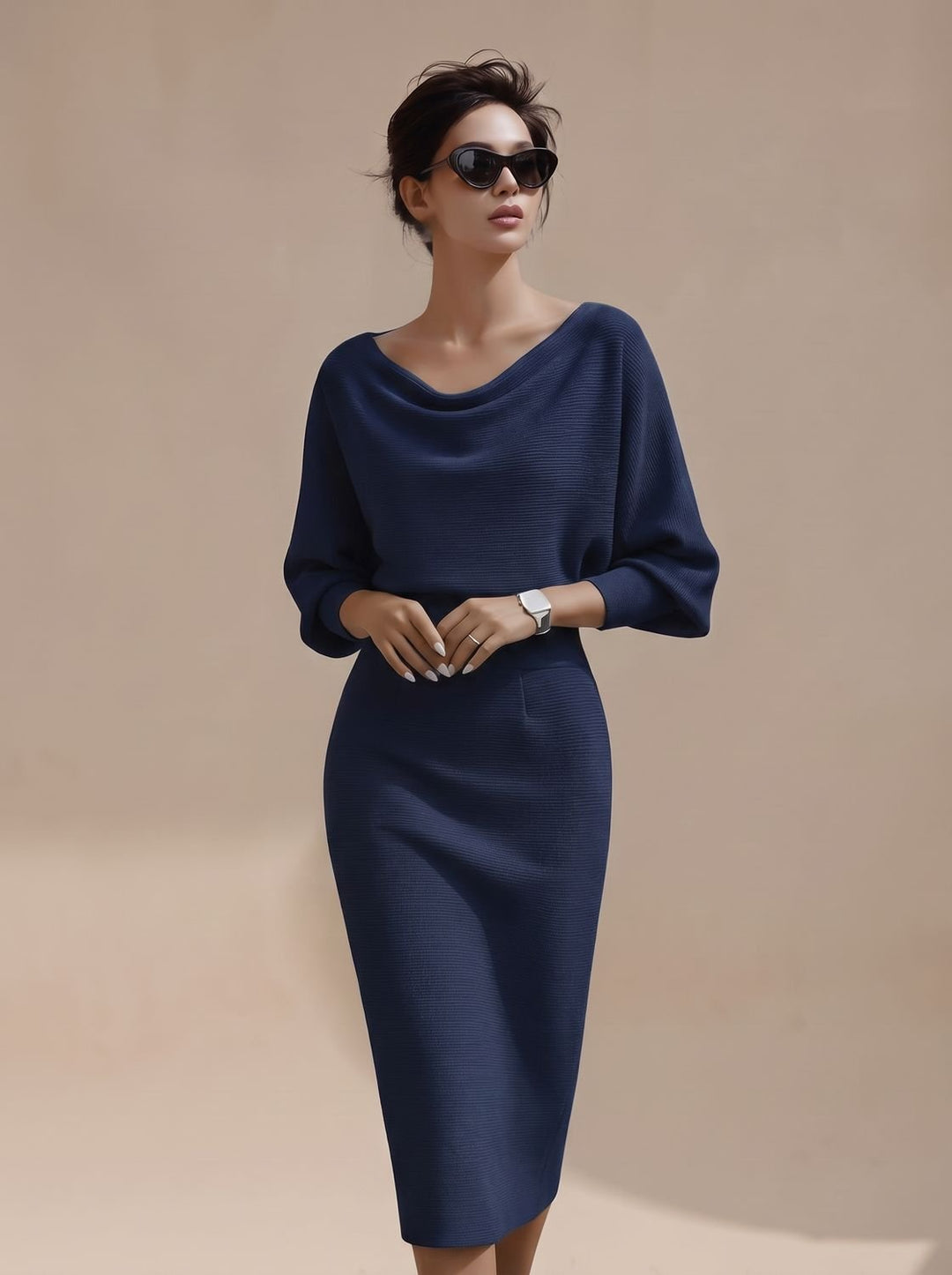 Damen Strickkleid Midi elegant für Business und Abend (2)