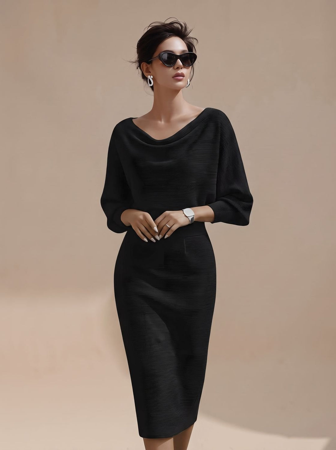 Damen Strickkleid Midi elegant für Business und Abend (3)