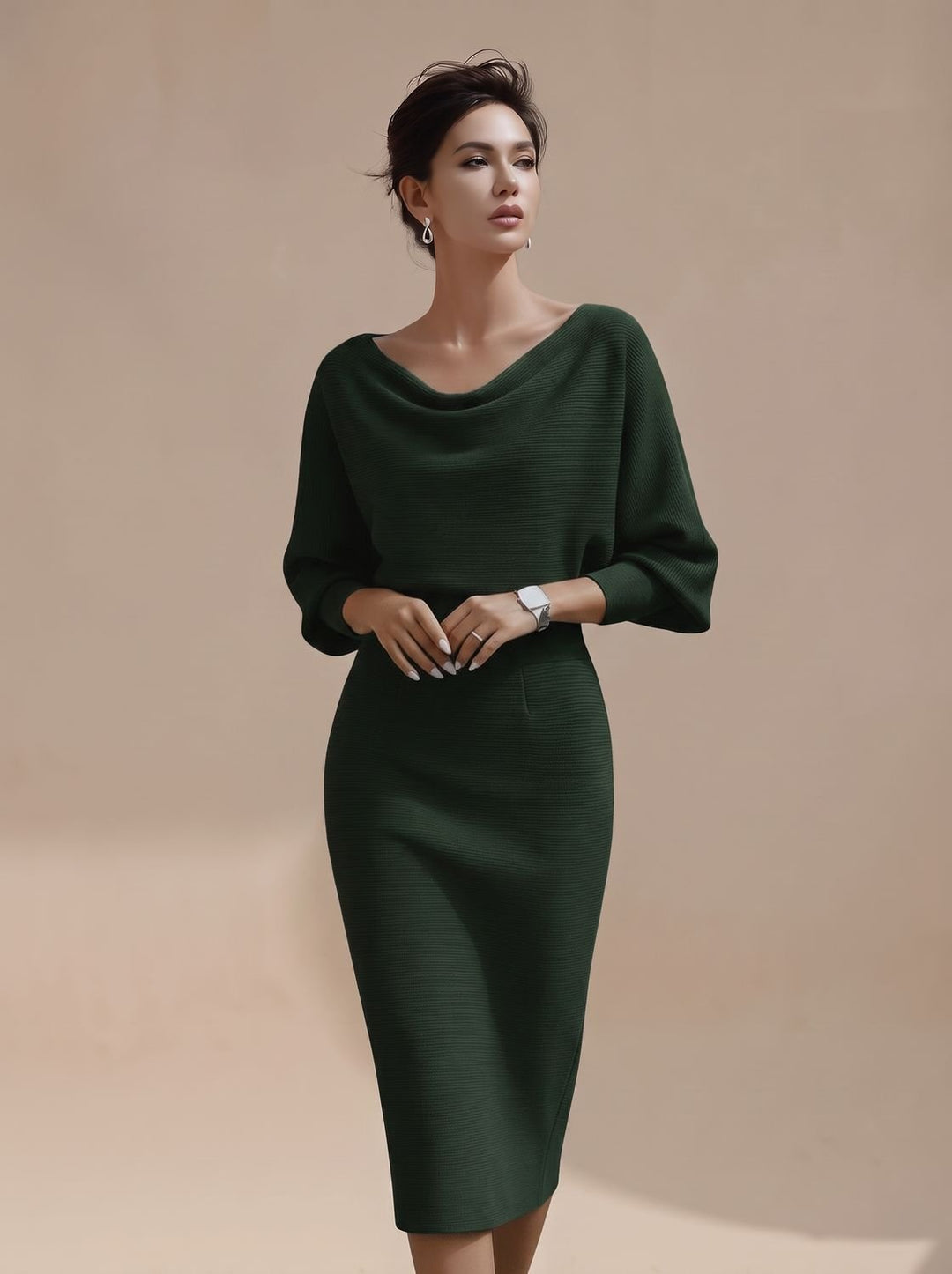 Damen Strickkleid Midi elegant für Business und Abend (5)