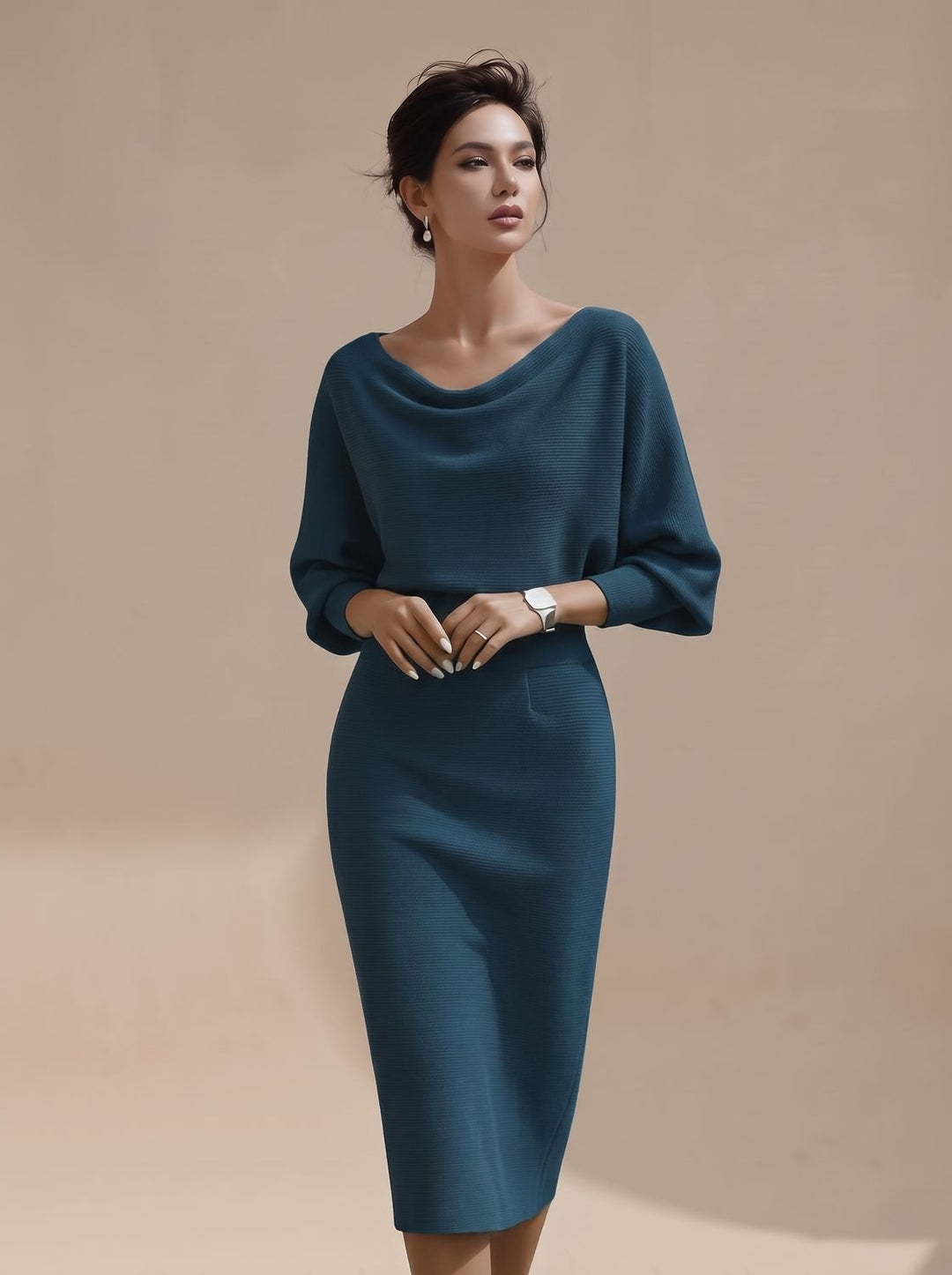 Damen Strickkleid Midi elegant für Business und Abend (7)