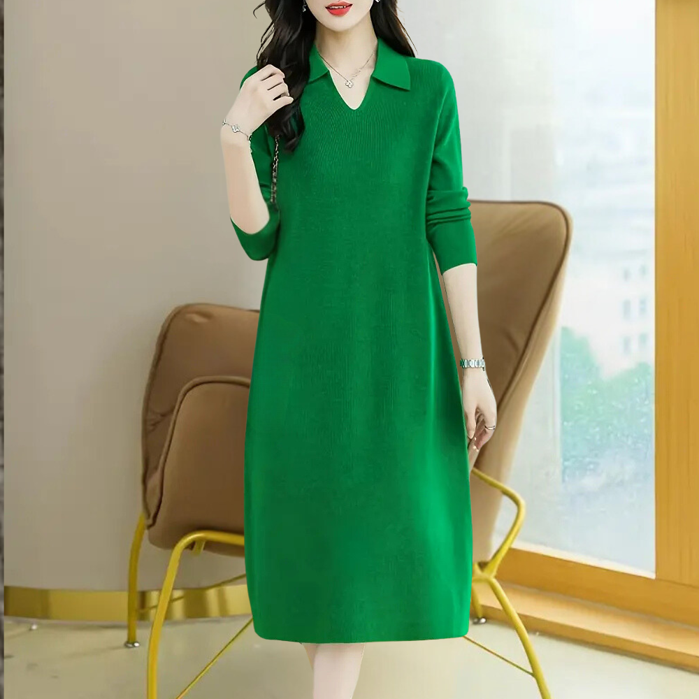 Damen Strickkleid Midi festlich für Hochzeitsgäste in Grün