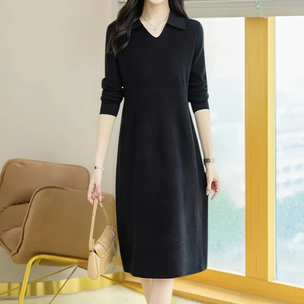 Damen Strickkleid Midi festlich für Hochzeitsgäste in Schwarz