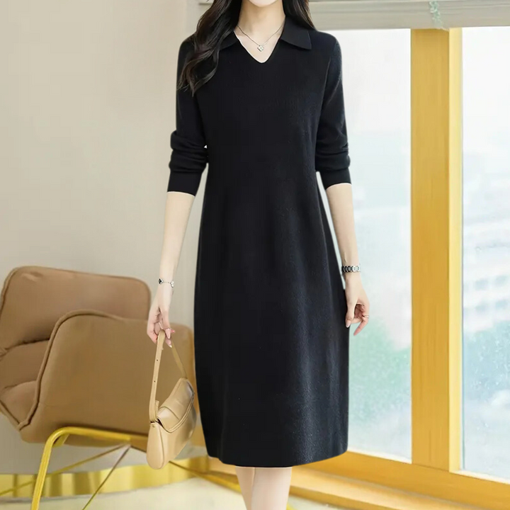 Damen Strickkleid Midi festlich für Hochzeitsgäste in Schwarz