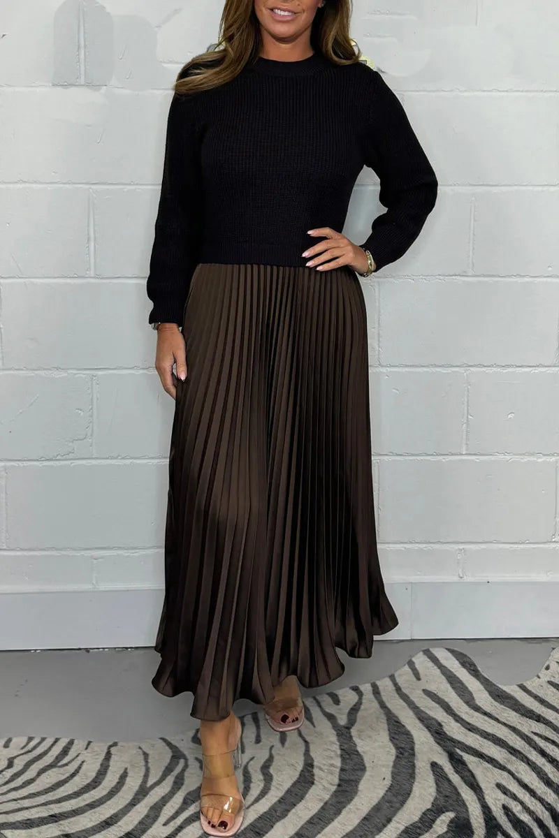 Damen Strickkleid Midi für den Herbst in Dunkelbraun 1