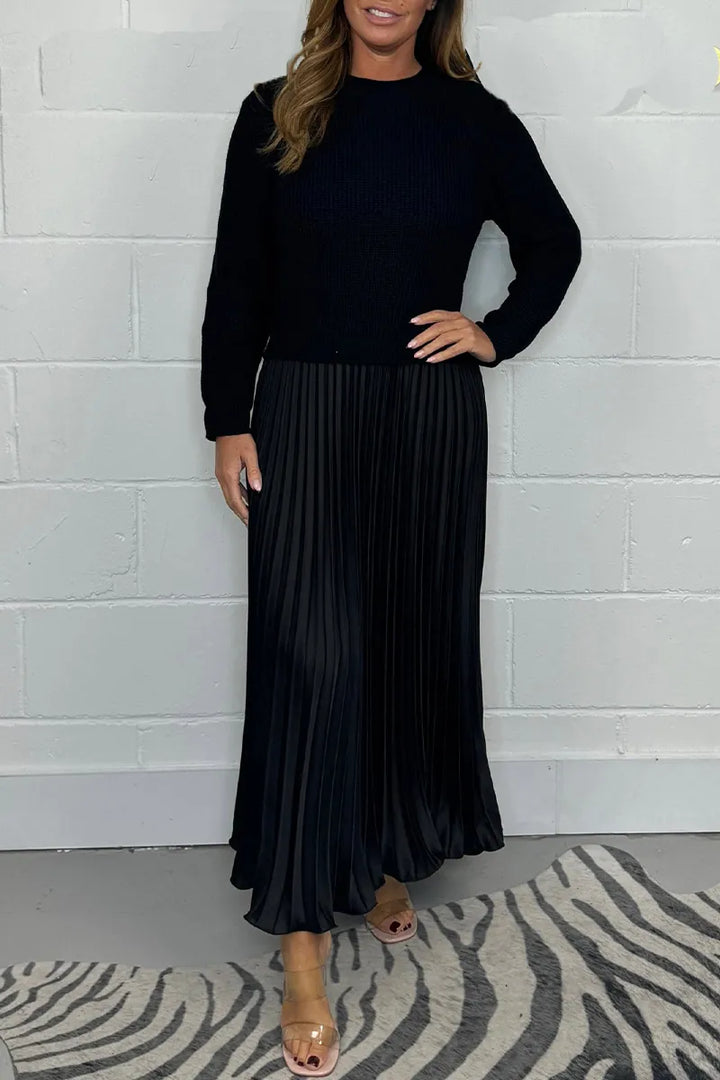 Damen Strickkleid Midi für den Herbst in Schwarz