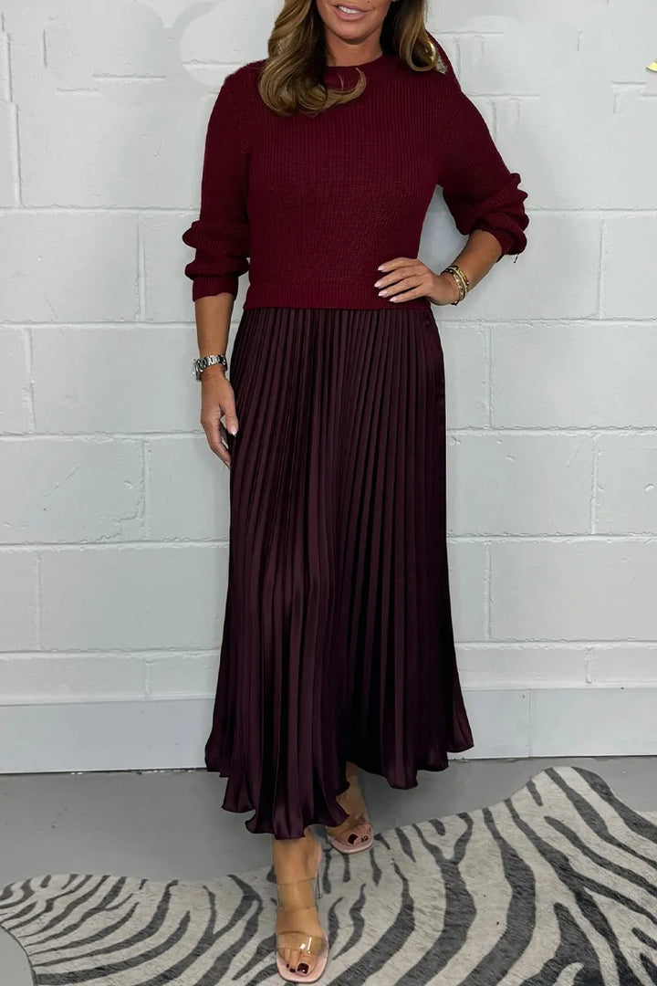 Damen Strickkleid Midi für den Herbst in Weinrot
