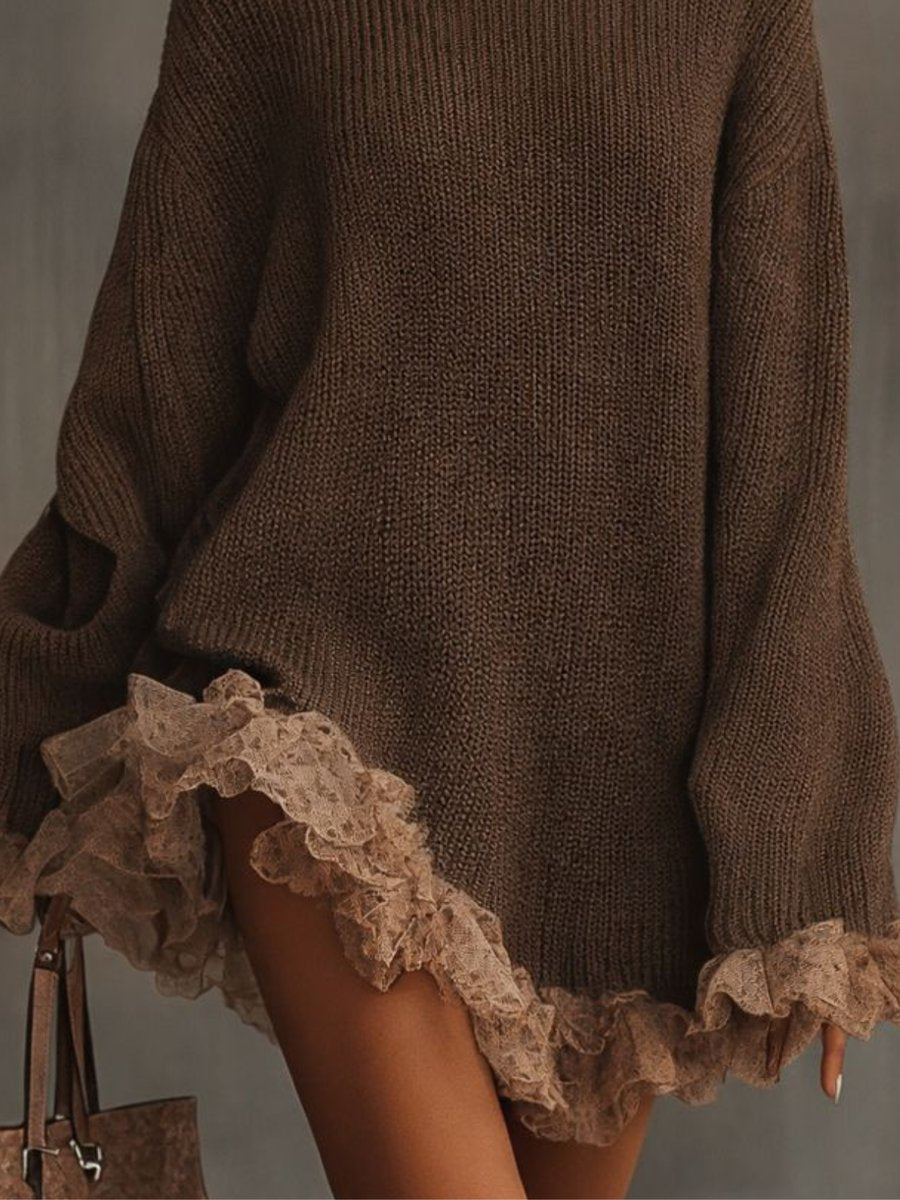 Damen Strickkleid mit festlichen Rüschen für Herbst (2)