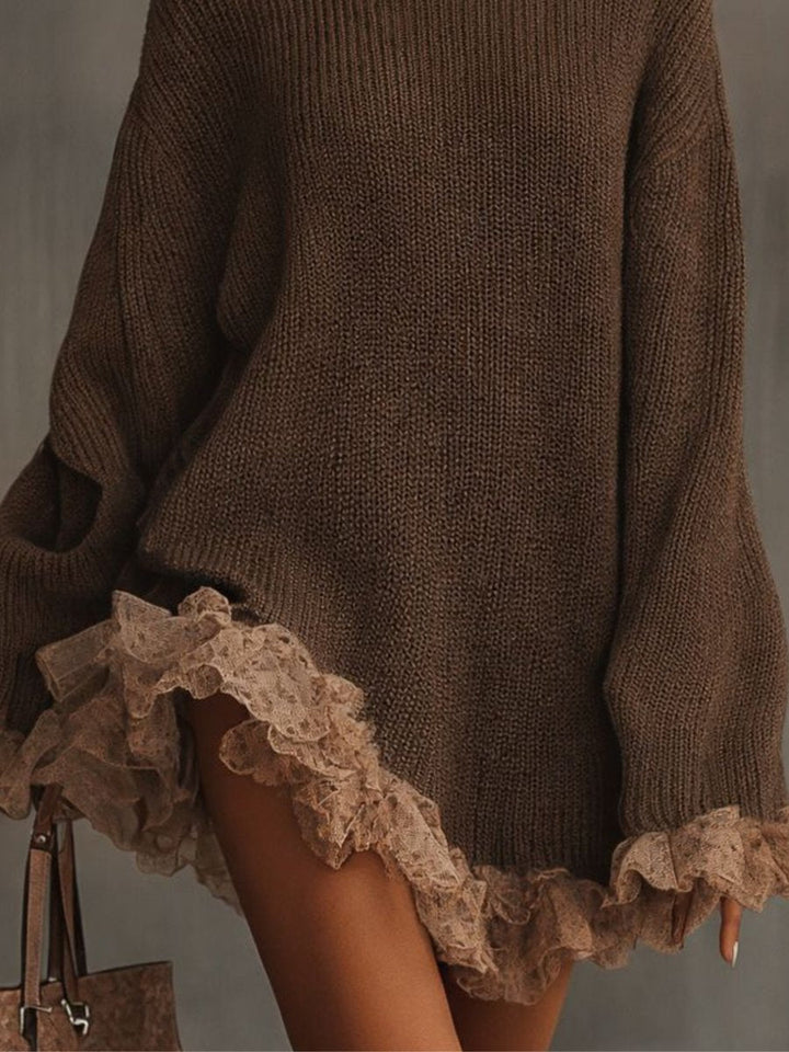 Damen Strickkleid mit festlichen Rüschen für Herbst (2)
