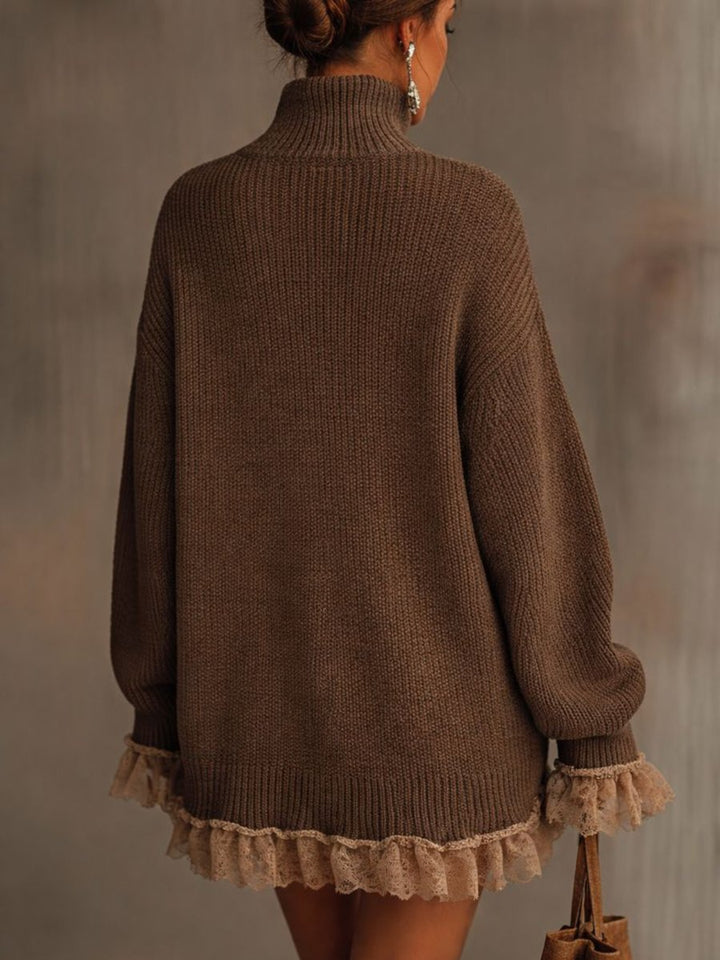 Damen Strickkleid mit festlichen Rüschen für Herbst (3)
