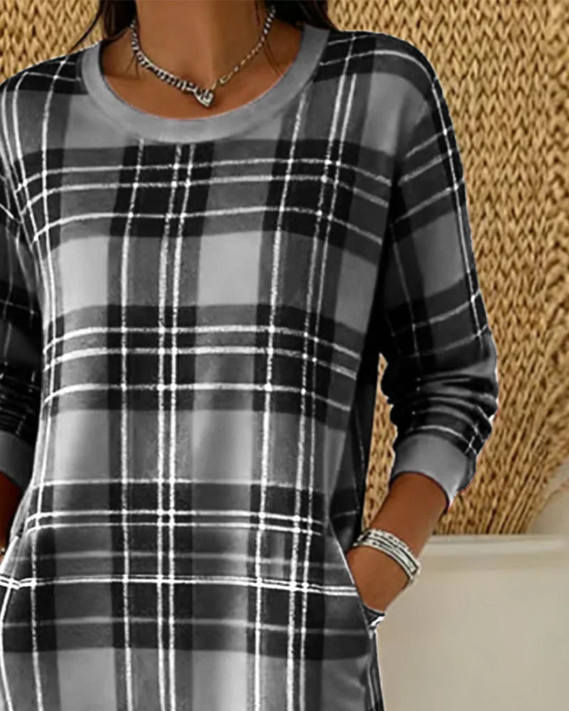 Damen Strickkleid mit Karomuster Langarm (4)