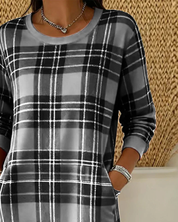 Damen Strickkleid mit Karomuster Langarm (4)