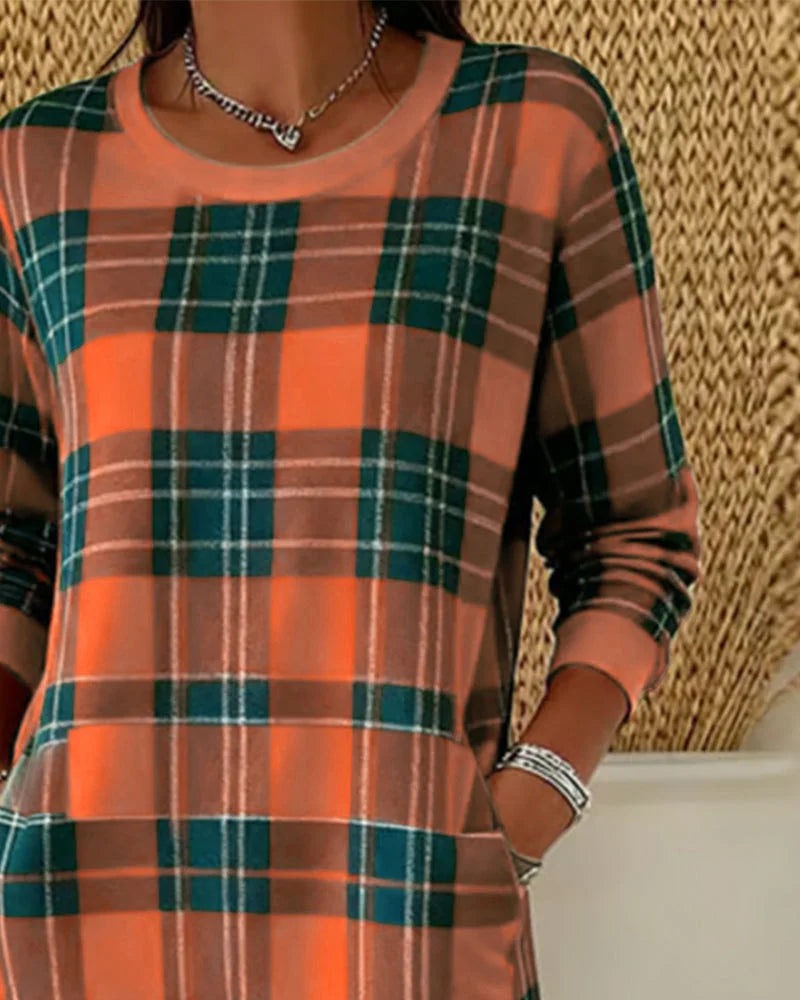 Damen Strickkleid mit Karomuster Langarm (5)