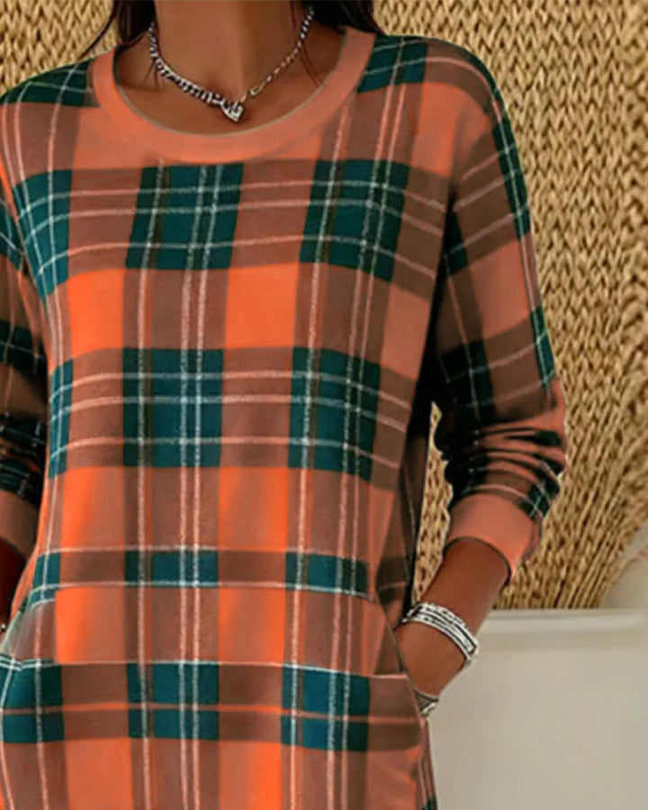 Damen Strickkleid mit Karomuster Langarm (5)
