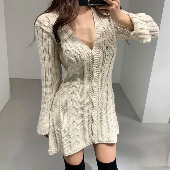 Damen Strickkleid mit Norweger-Muster für Herbst (3)