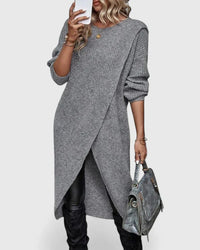 Fiona | Damen Strickkleid Wickelsaum für Herbst