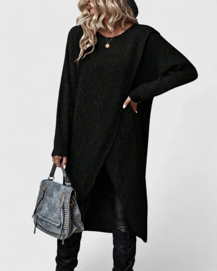 Damen Strickkleid Wickelsaum für Herbst in Grau 2