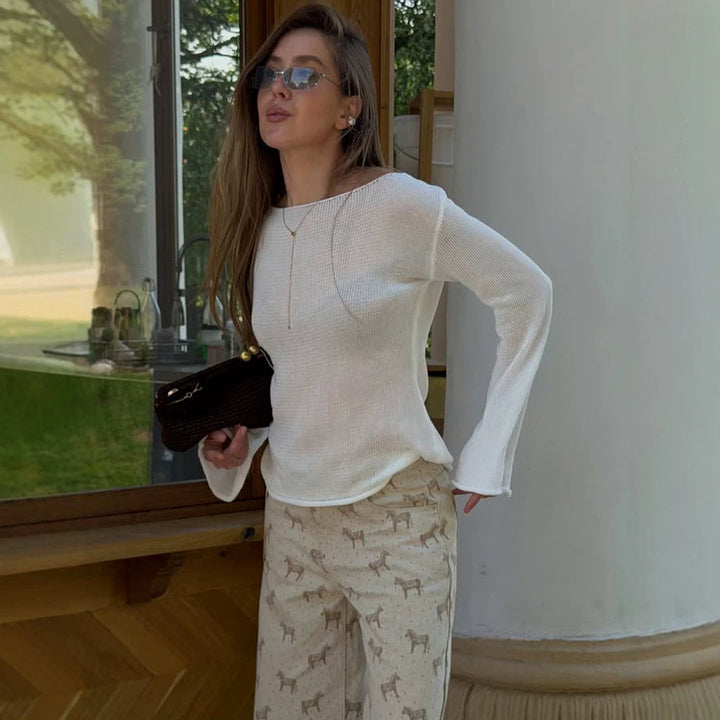 Damen Strickpullover im Casual-Look mit weiten Trompetenärmeln zum Layering