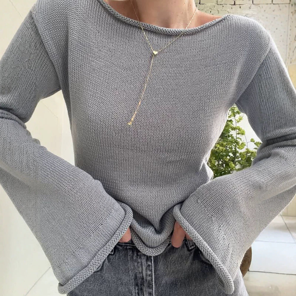 Damen Strickpullover im Casual-Look mit weiten Trompetenärmeln zum Layering (2)
