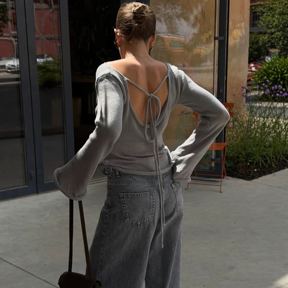 Damen Strickpullover im Casual-Look mit weiten Trompetenärmeln zum Layering (3)