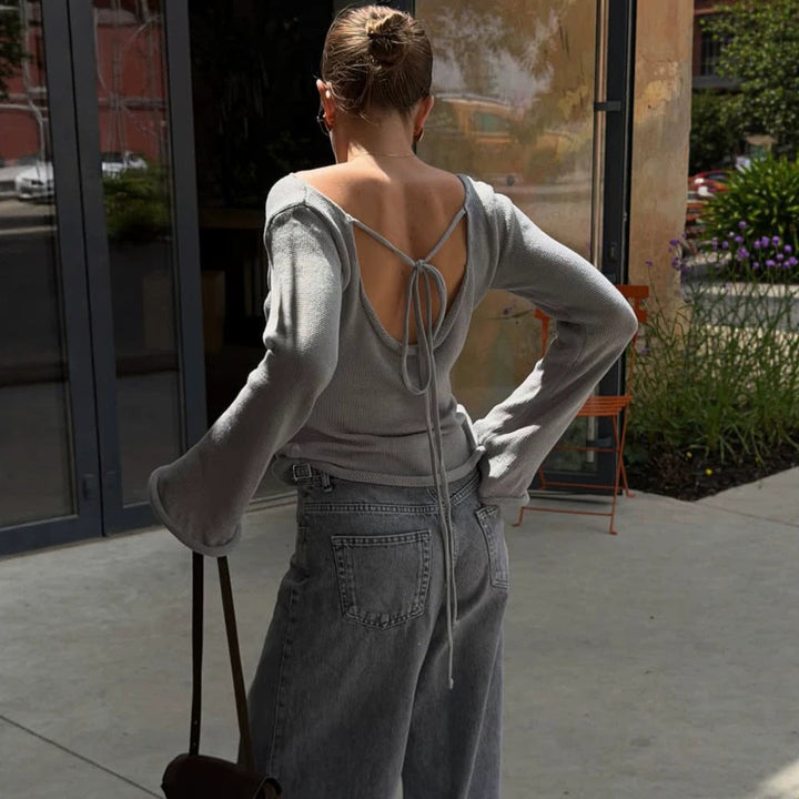 Damen Strickpullover im Casual-Look mit weiten Trompetenärmeln zum Layering (3)
