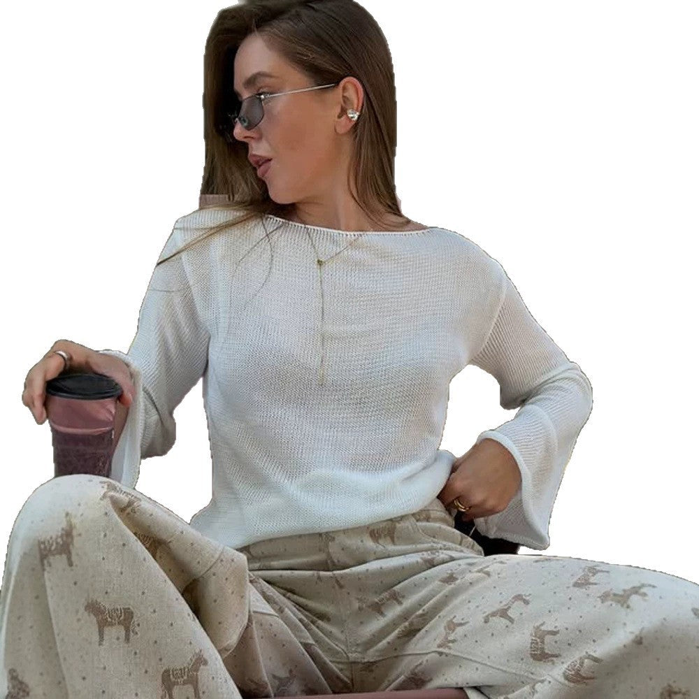 Damen Strickpullover im Casual-Look mit weiten Trompetenärmeln zum Layering (5)