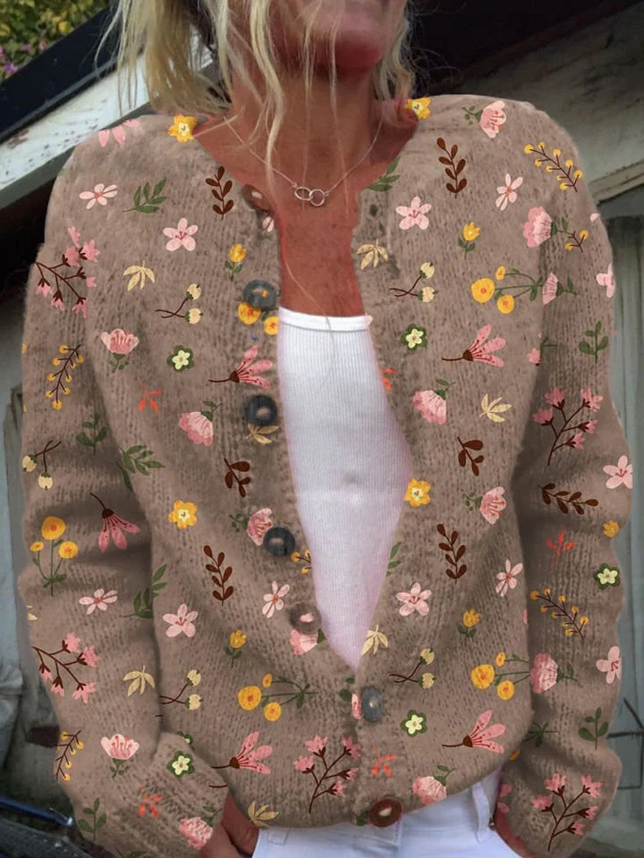 Damen Strickweste mit Blumenmuster in Braun