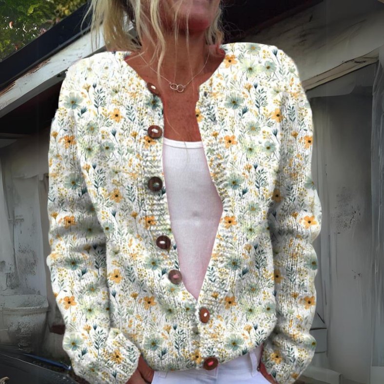Damen Strickweste mit Blumenmuster in Grün