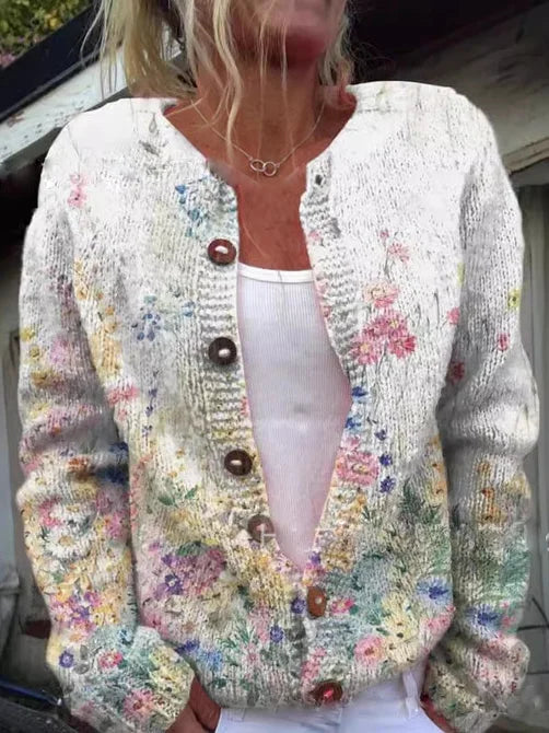 Damen Strickweste mit Blumenmuster in Weiß