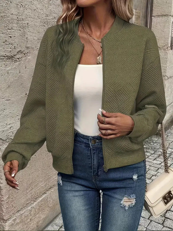 Damen Strukturierte Strickjacke mit bequemem Schnitt in Armeegrün