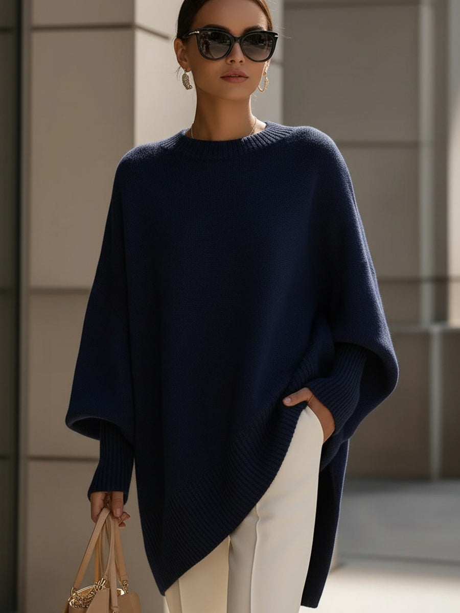 Damen Sweatshirt aus Wollmix großzügig geschnitten in Marineblau 1