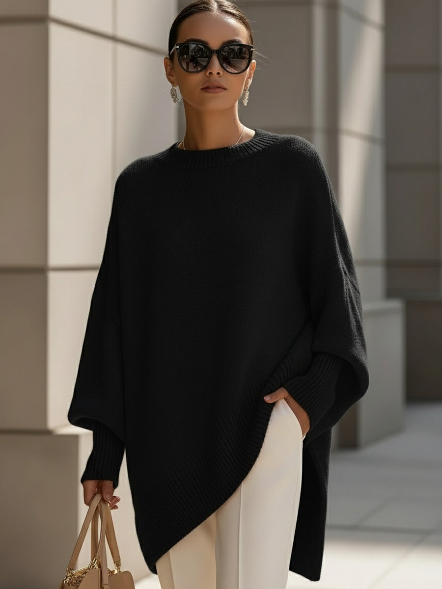 Damen Sweatshirt aus Wollmix großzügig geschnitten in Schwarz