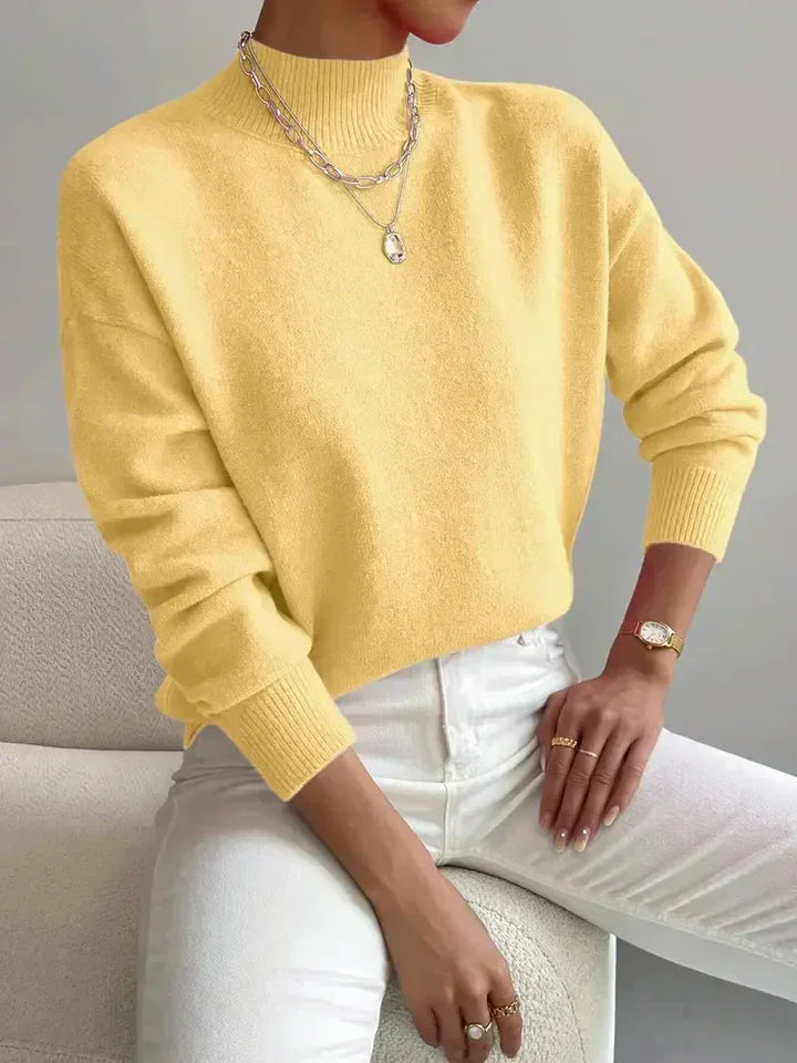 Damen Sweatshirt mit Rollkragen für Herbst in Gelb